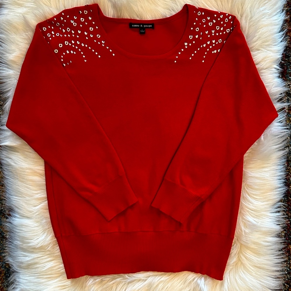Cable & Gauge Vibrant Red Lightweight Sweater Sz.L